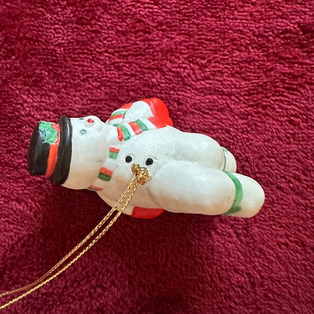 Vintage Ceramic Snowman Christmas Ornament Cheeky Kitschy‎ Holiday Decor